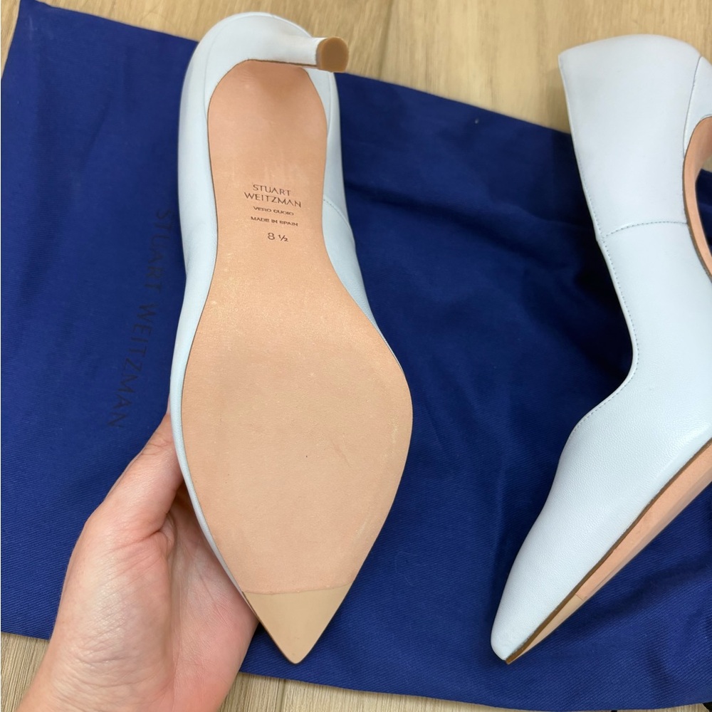 Stuart Weitzman Anny Baby Blue Pointed Toe Leather Pumps - Picture 5 of 7